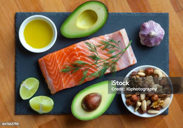 Healthy Fat Foods Stock Photo - Download Image Now - Food, Omega-3, Paleo Diet