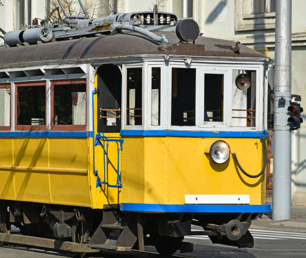 istock Old yellow tram in the city 641564252