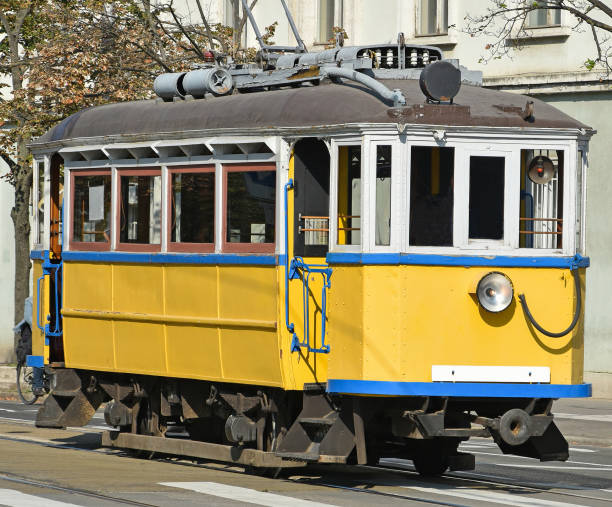 istock Old yellow tram in the city 641564900