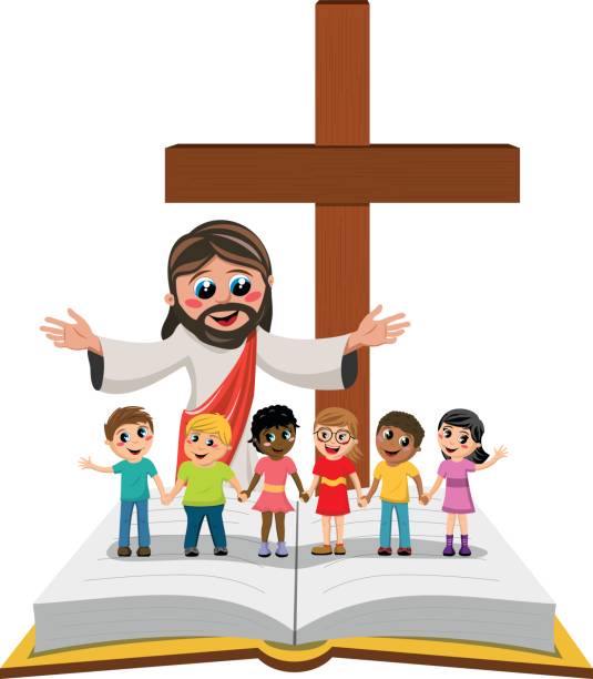 Carton Jesus Kids Children Hand In Hand Gospel Isolated Stock Illustration  - Download Image Now - iStock