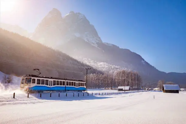 The Zugspitzbahn runs from garmisch partenkirchen to Grainau to the Zugspitze, Werdenfelser Land, Upper Bavaria, Bavaria, Germany, Europe