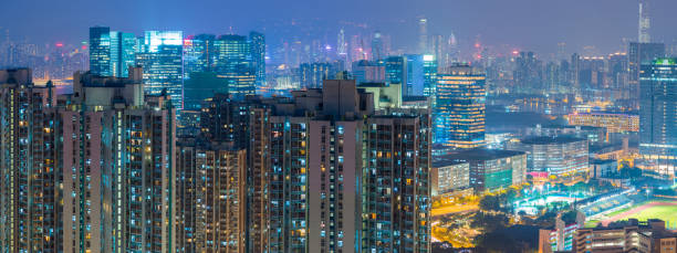 istock Panoramic view of Hong Kong skyline at night 641565406