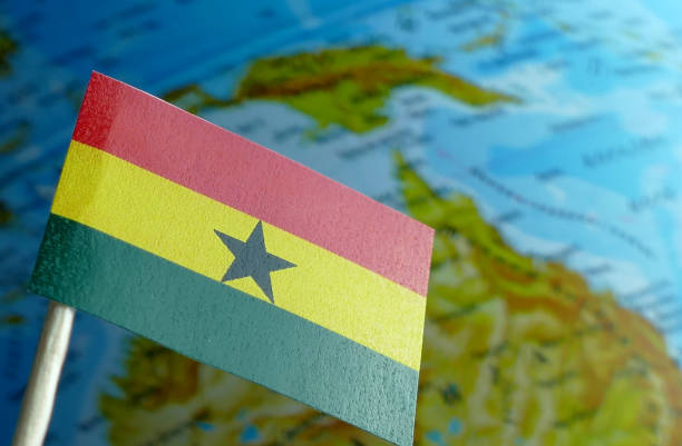 ghana territory with flag on map of globe isolated over white background