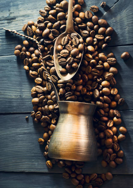 istock Coffee beans and metal cezve 641570570