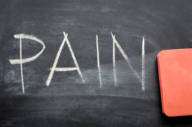 istock erasing pain, hand written word on blackboard being erased concept 641571590