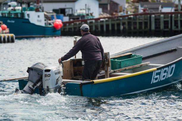 LaPoile, Newfoundland, Canada - June 3, 2012: Fisherman going about daily life in a remote Newfoundland outport village.