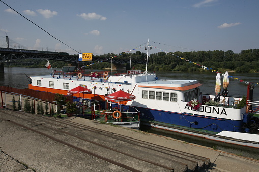 hotel ship at the Wistla river in the City of Warsaw in Poland, East Europe.