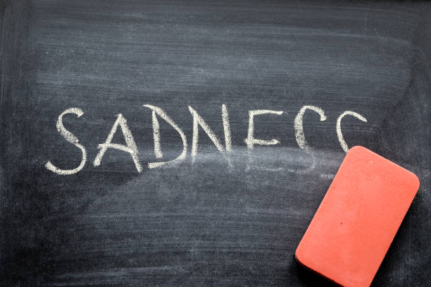 istock erasing sadness, hand written word on blackboard being erased concept 641574446