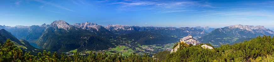 Kehlstein with Kehlsteinhaus, Panoramic view over Berchtesgaden, 55MPx\n