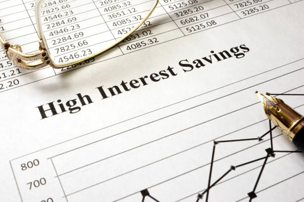 istock Sign high interest savings on a paper. 641583256