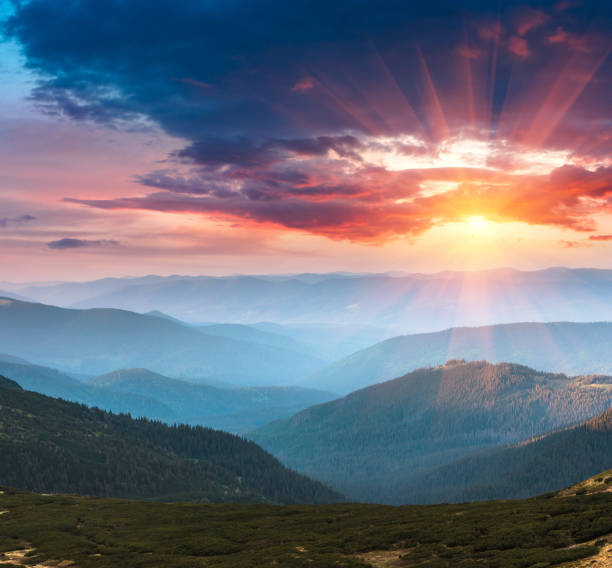 istock Beautiful landscape in the mountains at sunset. 641583796