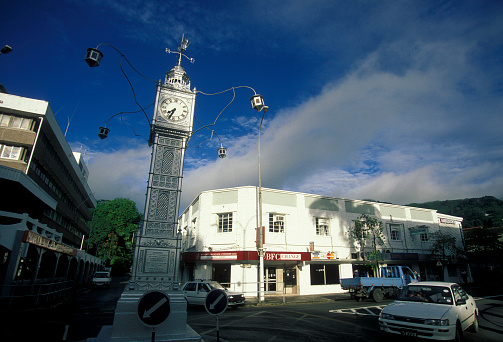 the clock tower in the city of Victoriaon the Island Mahe of the seychelles islands in the indian ocean
