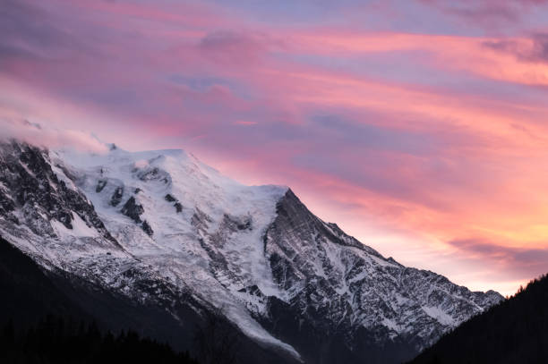 istock Cloud cover over Massif Mont Blanc illumated by sunset 641593564