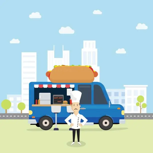 Vector illustration of Food Truck with Chef