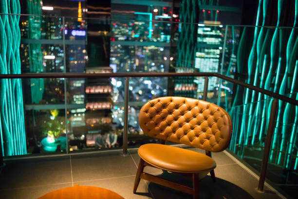 istock Chair in high raised building at night 641601704