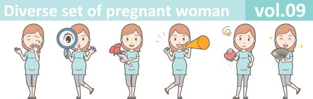 ilustrações de stock, clip art, desenhos animados e ícones de diverse set of pregnant woman, eps10 vol.09 (pregnant women wearing short-sleeved clothes) - baby icons audio
