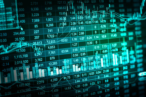 istock Stock market indicator and financial data view from LED. Double 641606272