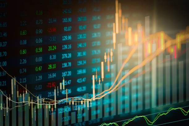istock Stock market indicator and financial data view from LED. Double 641606308