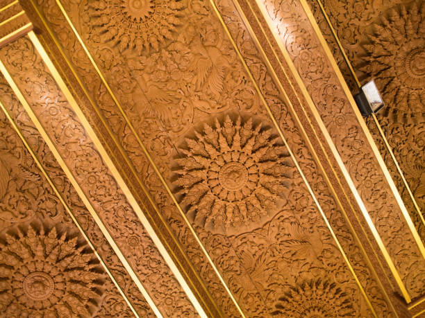 istock Thai style on the temple's ceiling, made of wood 641606412