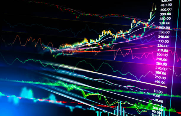 istock Stock market indicator and financial data view from LED. Double 641606440