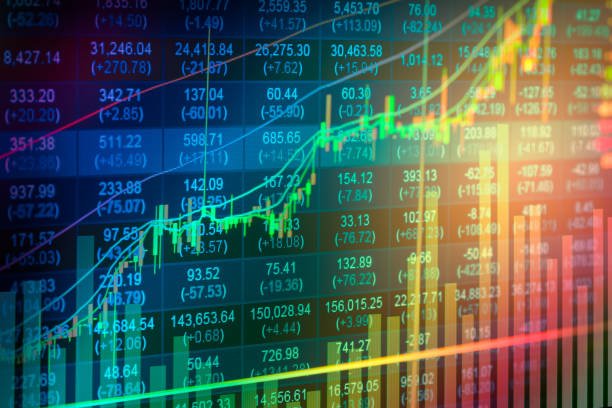 istock Stock market indicator and financial data view from LED. Double 641607214