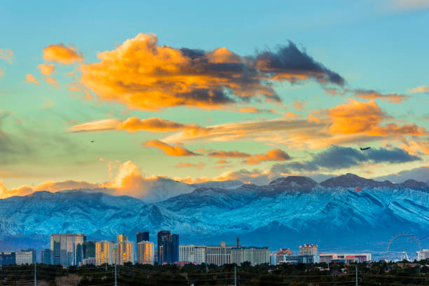 Las Vegas, Nevada, USA - October 24, 2021: The Eiffel Tower replica at Paris, Bally's, and other hotels and casinos on the Strip on a cloudy day
