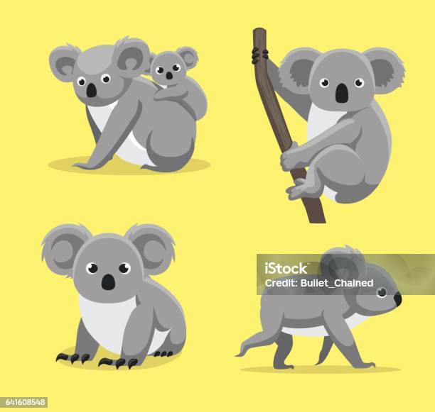 Cute Koala Poses Cartoon Vector Illustration Stock Illustration - Download Image Now - Koala, Illustration, Animal