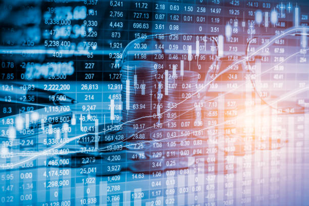 istock Stock market indicator and financial data view from LED. Double 641608946