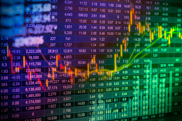 istock Stock market indicator and financial data view from LED. Double 641609034