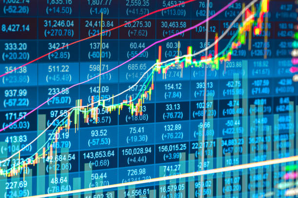 istock Stock market indicator and financial data view from LED. Double 641609556