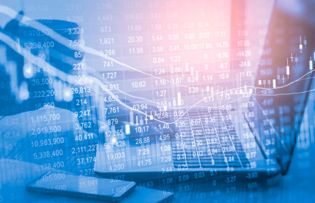 istock Stock market indicator and financial data view from LED. Double 641610482