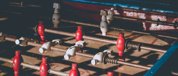 Ancient old wood classic aged Foosball table.