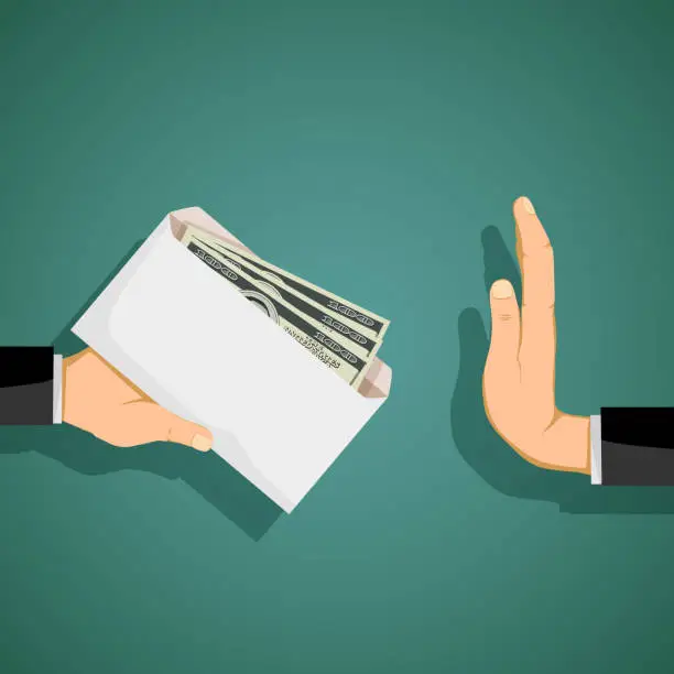 Vector illustration of Man giving a bribe in an envelope.