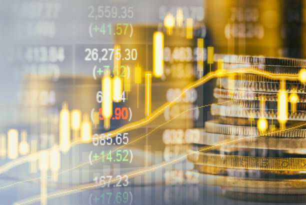 istock Stock market indicator and financial data view from LED. Double 641610840