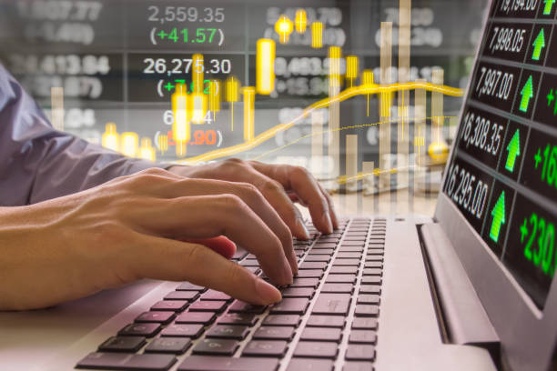 istock Stock market indicator and financial data view from LED. Double 641611030