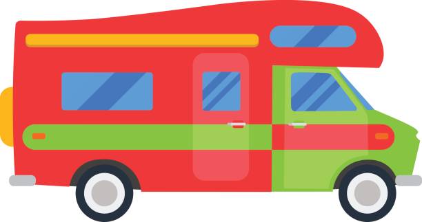 旅行者トラックは分離の図です。モバイル ホーム モーター ホーム キャラバン トレーラー車両、ベクトル イラスト漫画。 - motor home mobile home vehicle trailer camping点のイラスト素材／クリップアート素材／マンガ素材／アイコン素材