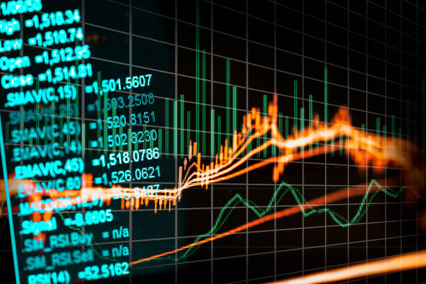 istock Stock market indicator and financial data view from LED. Double 641615512