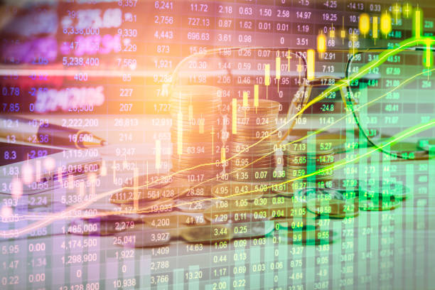 istock Stock market indicator and financial data view from LED. Double 641618736