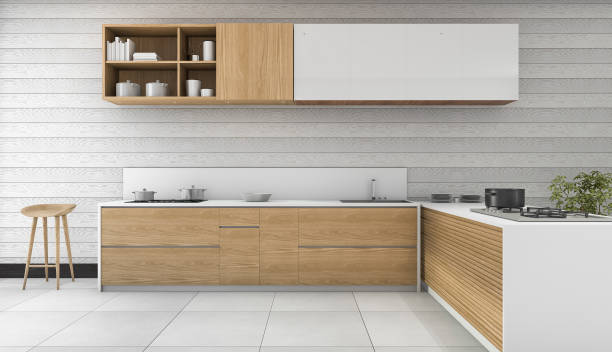 istock 3d rendering wood vintage kitchen and dining room 641623178