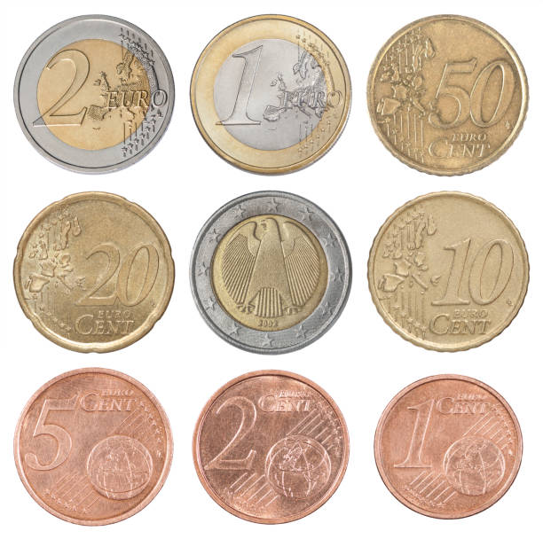 set di raccolta euro - european union coin one euro coin one euro cent coin foto e immagini stock