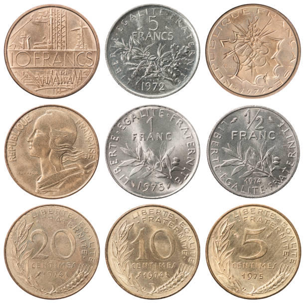 set completo di franchi francesi - french coin foto e immagini stock