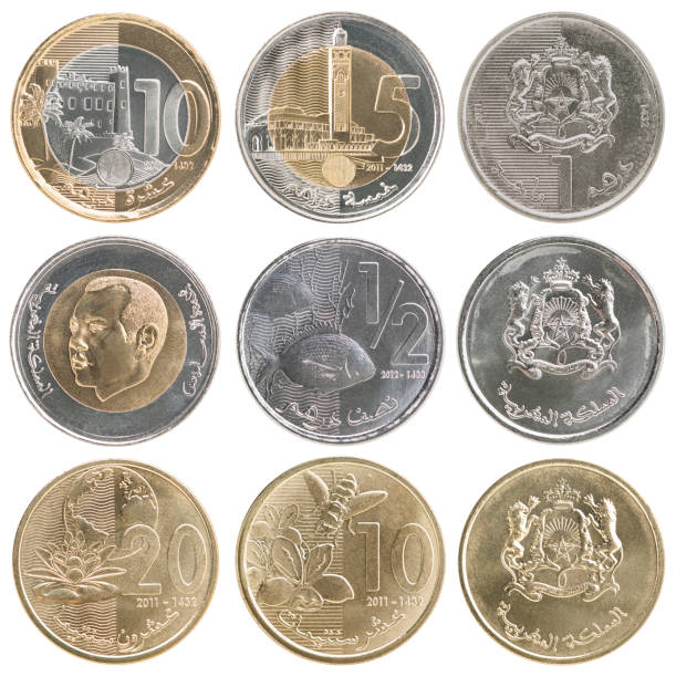 full set of coins of morocco - moroccan currency imagens e fotografias de stock