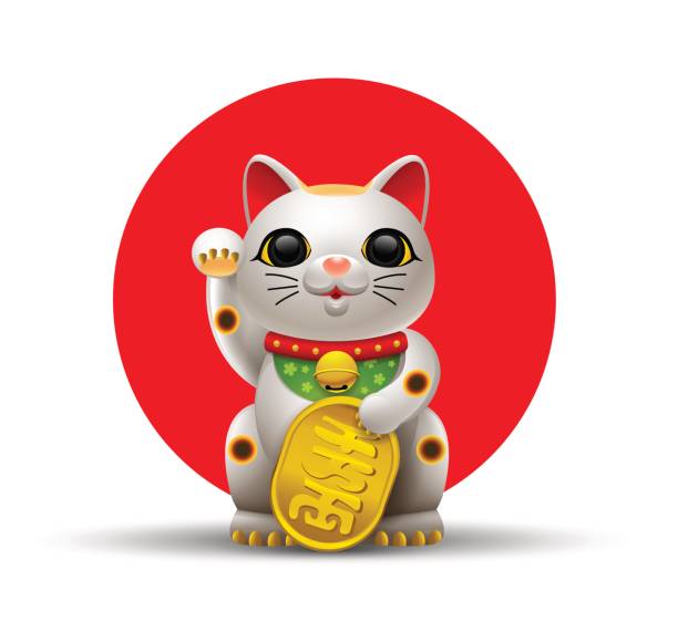 japan cat maneki Japan cat.Maneki.Neko cat.with gold cion vector maneki neko stock illustrations