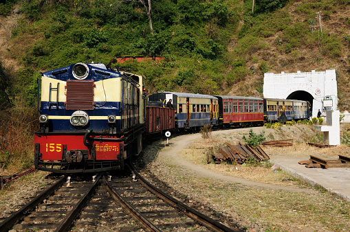 The mountain toy train from Kalka to Shimla. It is tourist attraction in India, with beautiful wiev on the Hymalaya mountains. UNESCO