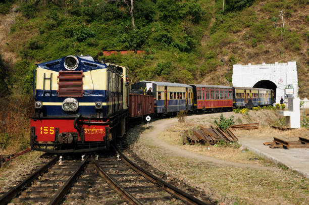 The mountain toy train from Kalka to Shimla. The mountain toy train from Kalka to Shimla. It is tourist attraction in India, with beautiful wiev on the Hymalaya mountains. UNESCO india train stock pictures, royalty-free photos & images