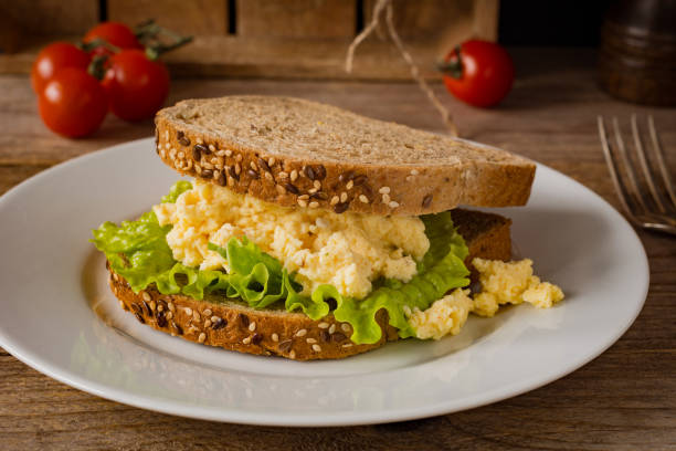 istock Egg salad sandwich with green lettuce leaf 641629502