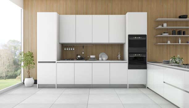istock 3d rendering beautiful wood kitchen and dining room 641633162