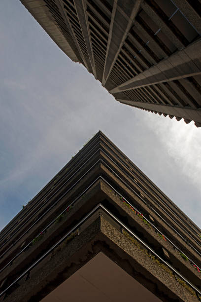 istock Low angle photo of brutalist style building 641634866