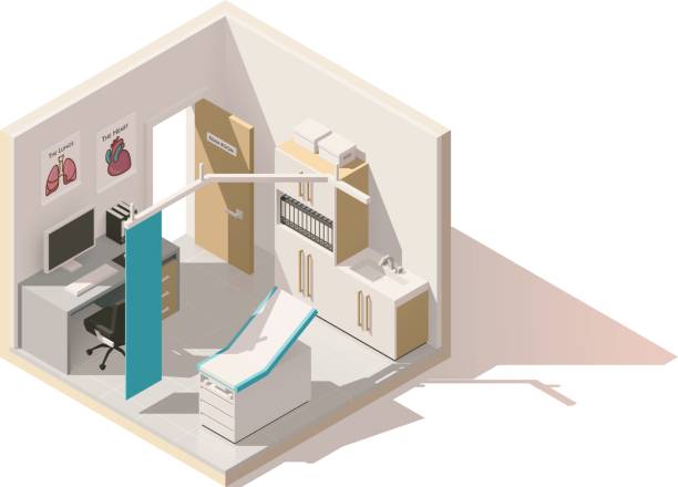 illustrazioni stock, clip art, cartoni animati e icone di tendenza di icona dell'ufficio dei medici low poly isometrici vettoriali - ambulatorio medico