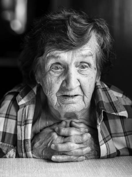 istock An elderly woman black and white portrait. 641643292